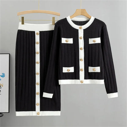 Button-Up Cardigan and Skirt Set